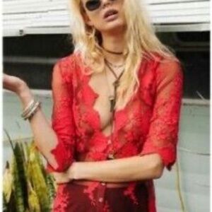 Red Lace Sheer Mini Dress